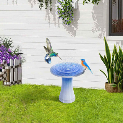 Mudanjie 17'' Ceramic Bird Bath for Outside, Tall Lightweight Pedestal Birdbath Floral Pattern