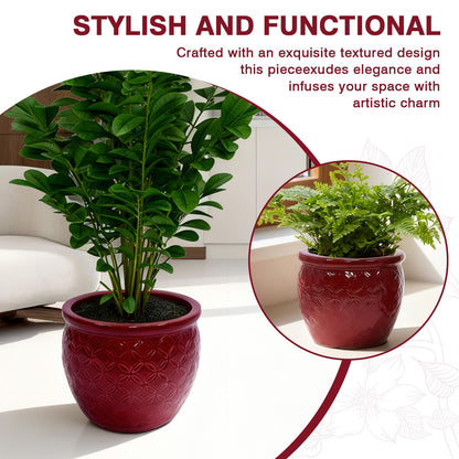 Set of 3 Ceramic Pots for Plants, 9/12/15 Inch, Quatrefoil Pattern Planters with Drainage Hole, Indoor and Outdoor Flower Pots for Pothos, Ivy, Succulent, Decorative Plant Gifts - Red Generic