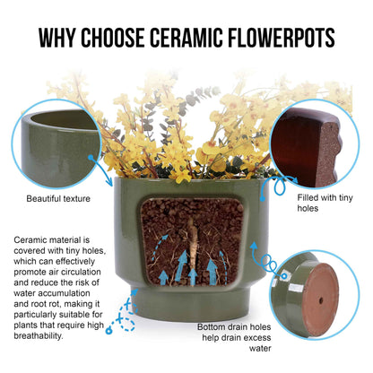 Mudanjie 3pcs 9/12/15'' Glazed Ceramic Planter with Drainage