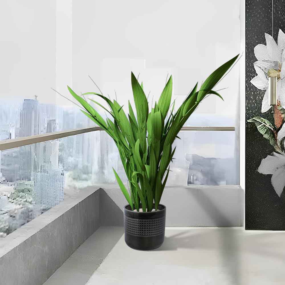 Mudanjie 3pcs 6/7/9'' Grid Glazed Ceramic Plant Pots with Drainage