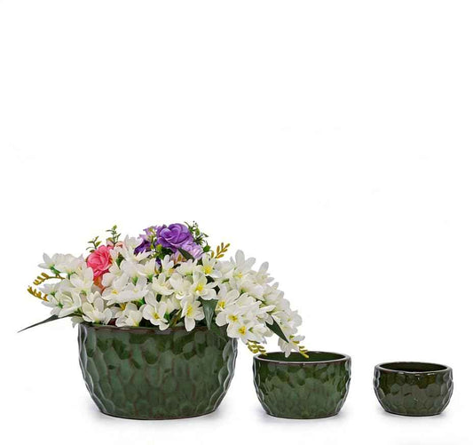 Mudanjie 3pcs 9+12+15'' Ceramic Planter Set with Drainage for Plants