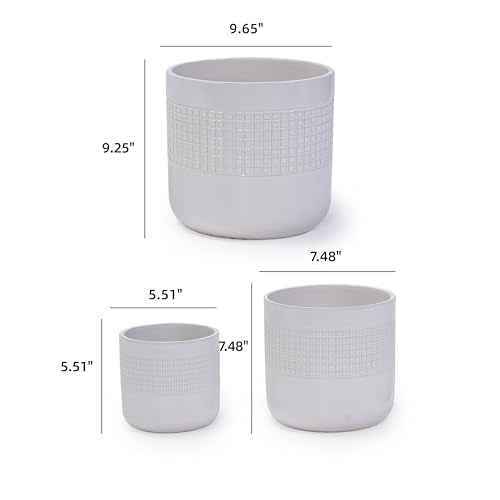 Mudanjie 3pcs 6/7/9'' Grid Glazed Ceramic Plant Pots with Drainage