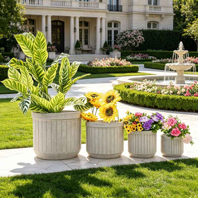 Mudanjie 4pcs 6-12'' White Ceramic Planter Set with Drainage for Succulents Cacti