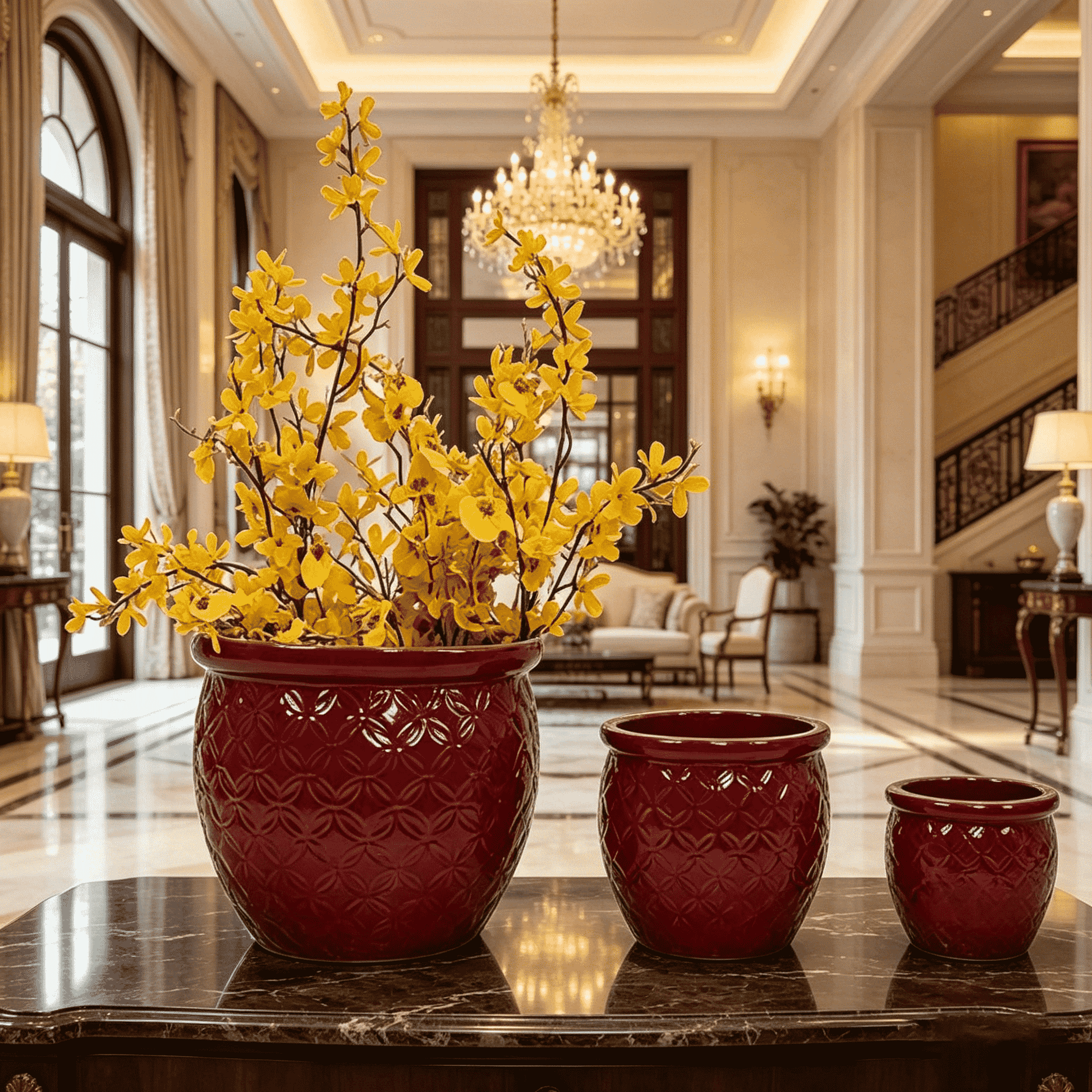 mudanjie 3pcs 9/12/15'' Quatrefoil Ceramic Planter with Drainage mdj pottery